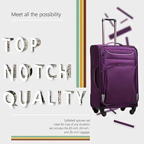 Coolife 3 Piece Luggage Spinner Set  Softshell - Purple & Silver