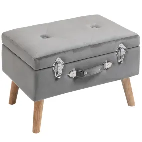Faux Velvet Upholstered Ottoman Trunk with Wooden Legs - Grey
