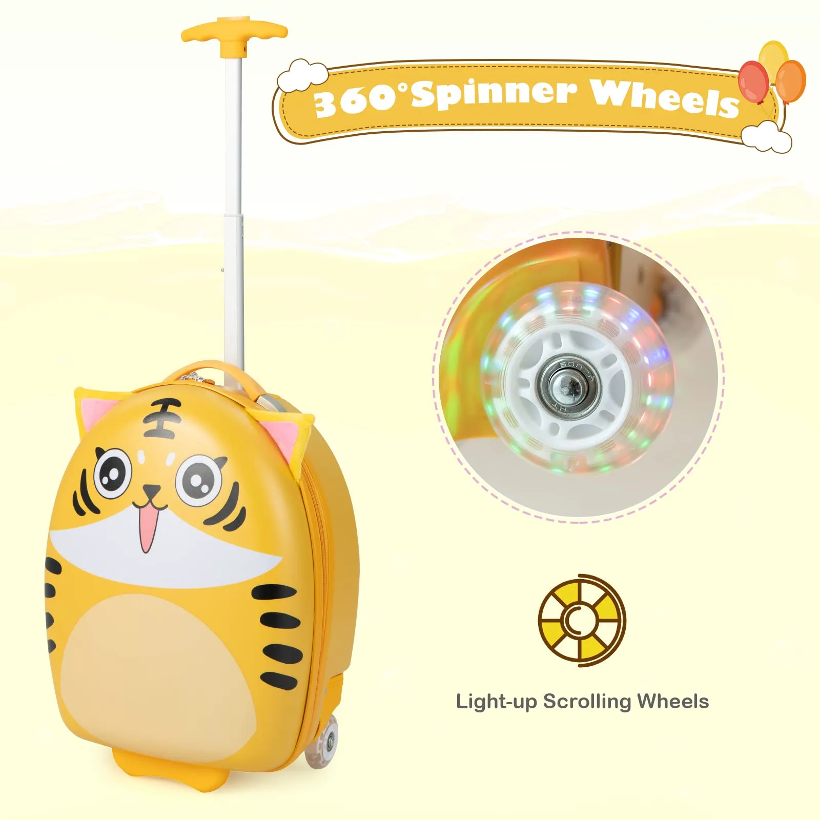 INFANS Kids Luggage, 16’’ Carry on Rolling Suitcase for Girls Boys with 2 Flashing Spinner Wheels