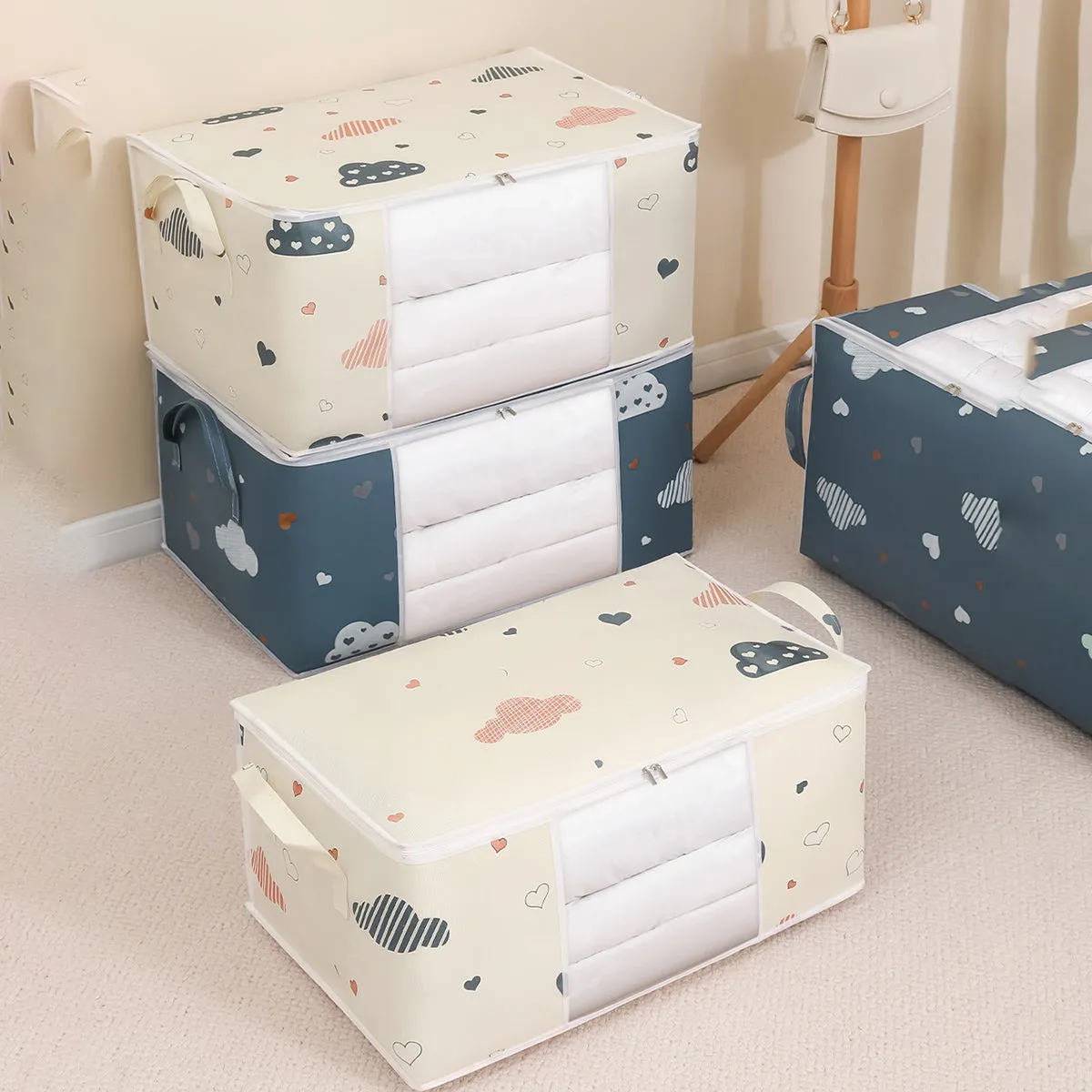 Large Capacity Clothes Quilt Storage Bag Organizer with Handle Clear Window Sturdy Zipper for Comforters Blankets Bedding Clothes