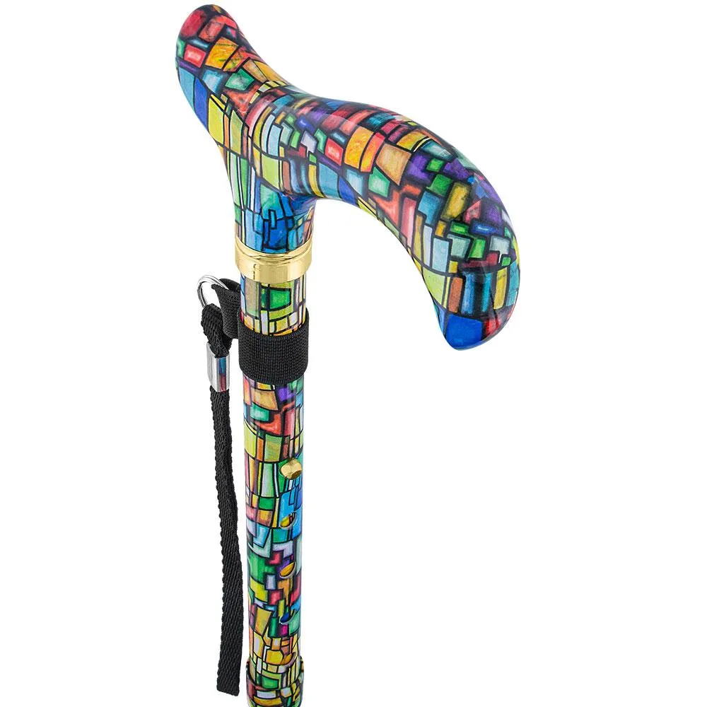 Mosaic Stained: Designer Pattern Folding Adjustable Cane