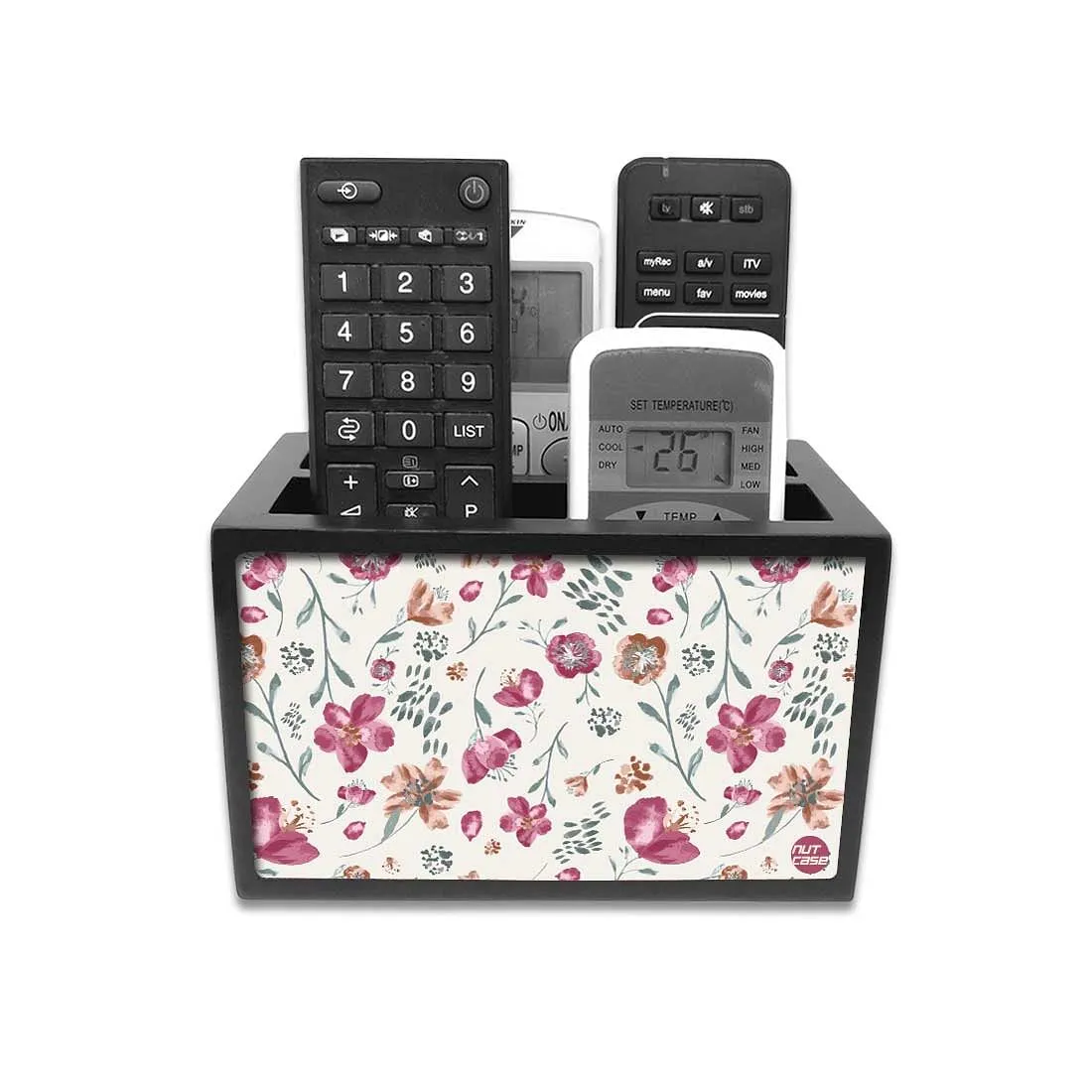 Organizer For TV AC Remotes -Cute Baby Floral Art Red