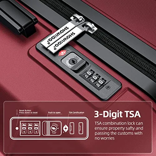 SHOWKOO Luggage PC ABS Durable Expandable Hardside Suitcase, Wine Red