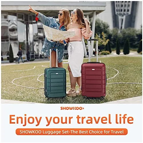 SHOWKOO Luggage PC ABS Durable Expandable Hardside Suitcase, Wine Red
