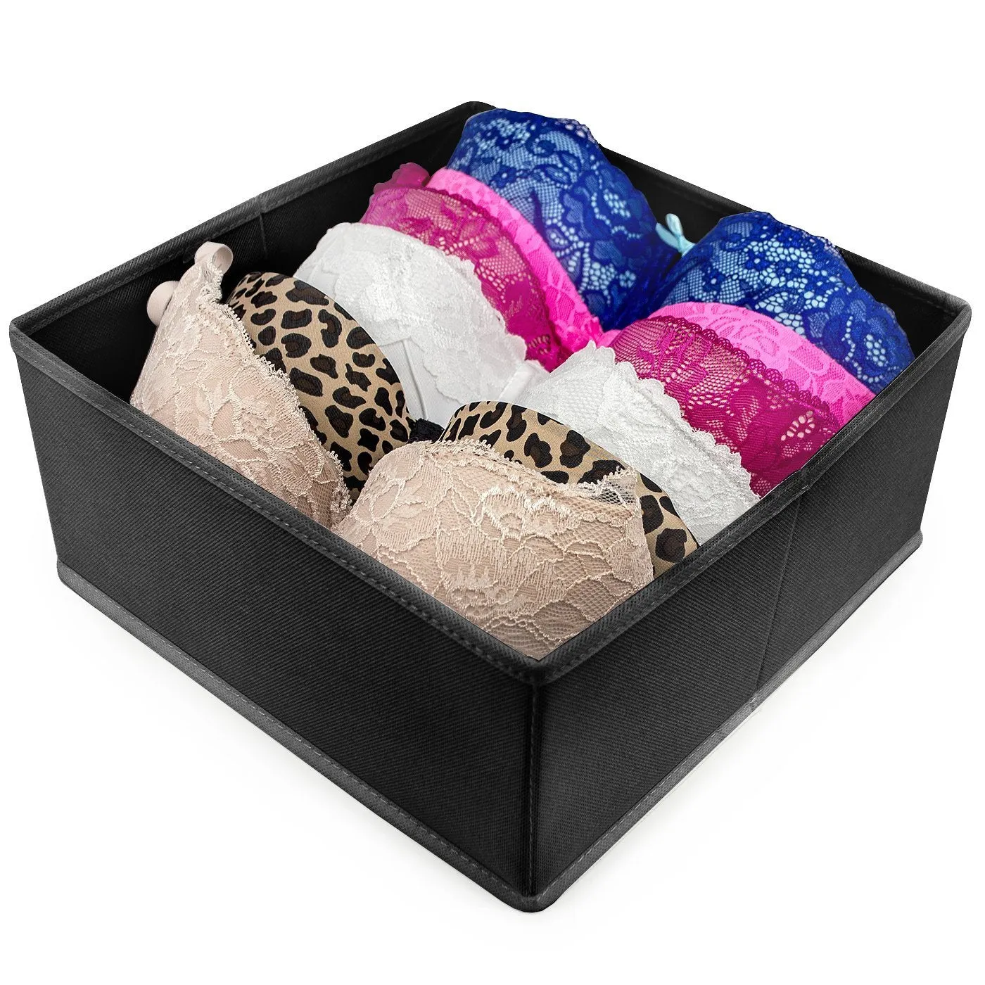 Sorbus Foldable Storage Drawer Closet Dresser Organizer Bins for Underwear, Bras, Socks, Ties, Scarves, Accessories and More - 6 Piece Set (Black)