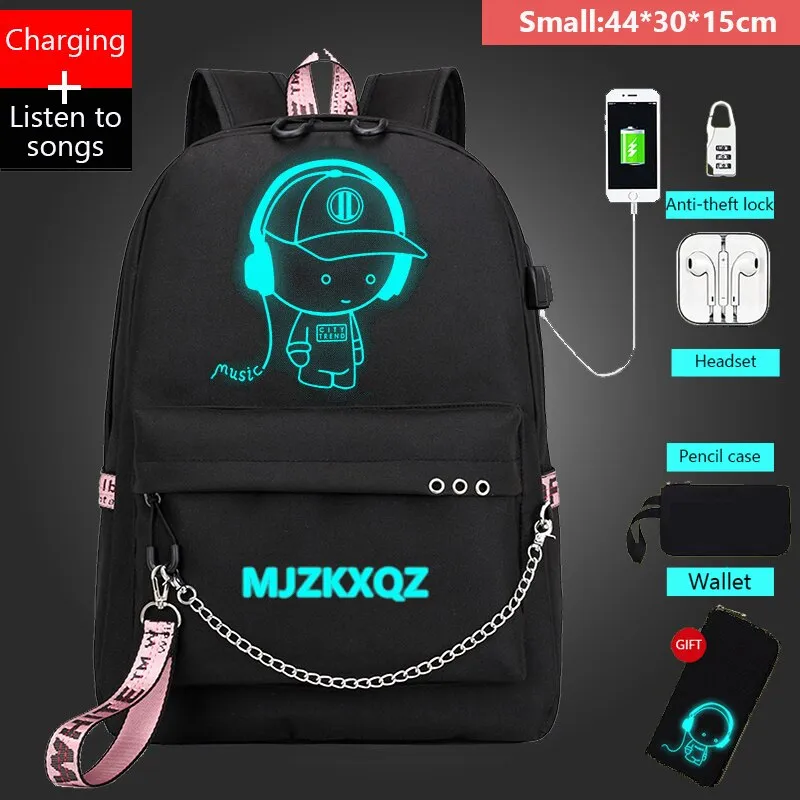 Wenkouban Student School Backpack Luminous USB Charge School Bag For Teenager Boy Anti-Theft Children's Schoolbags Laptop Backpack
